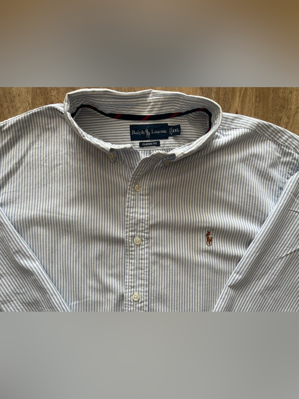 Ralph Lauren Blue and White Striped Button-Down Shirt